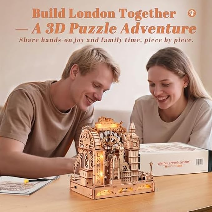 3D WOODEN PUZZLE WITH BALL CIRCUIT - CITY OF LONDON MODEL ASSEMBLY MECHANICAL MODEL WITH LIGHTS FOR ADULTS & TEENS, CREATIVE DECORATIVE KIT, EGB01 - Image 3